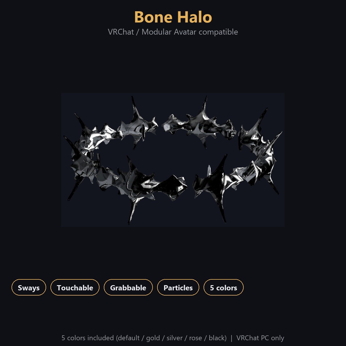 Bone Halo - Swaying, Grabbable Head Accessory with Particles | Modular Avatar, PhysBone, 5 Colours