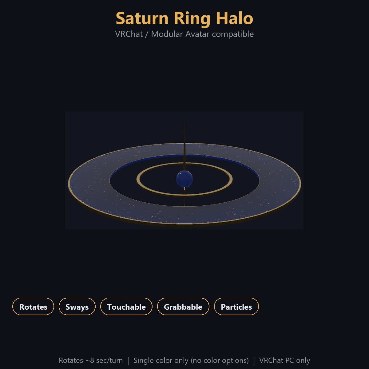 Saturn Ring Halo - Spinning, Swaying, Grabbable Head Accessory with Dust Particles | Modular Avatar, PhysBone