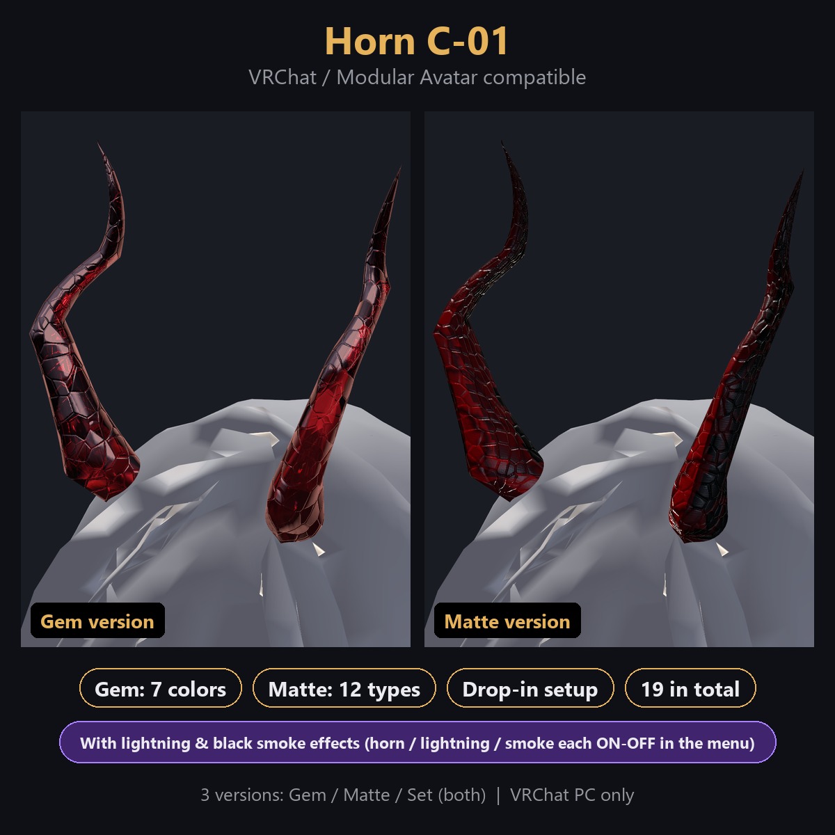 Horn C-01 - Gem & Matte Horn Accessory | Modular Avatar, 19 Colours