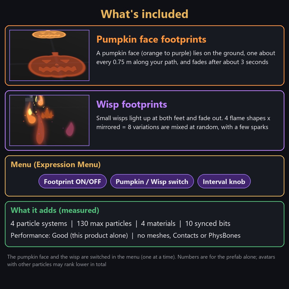 Halloween Footprints for VRChat - Pumpkin & Wisp | Left Behind As You Walk, Modular Avatar