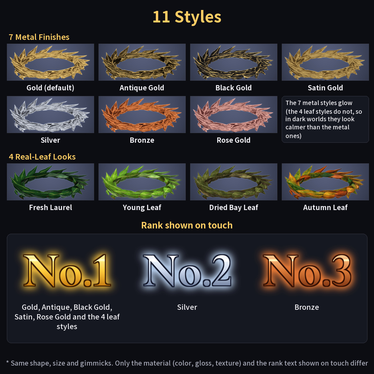 Laurel Wreath Halo | Touch for No.1 & Confetti | 11 Styles | VRChat · Modular Avatar