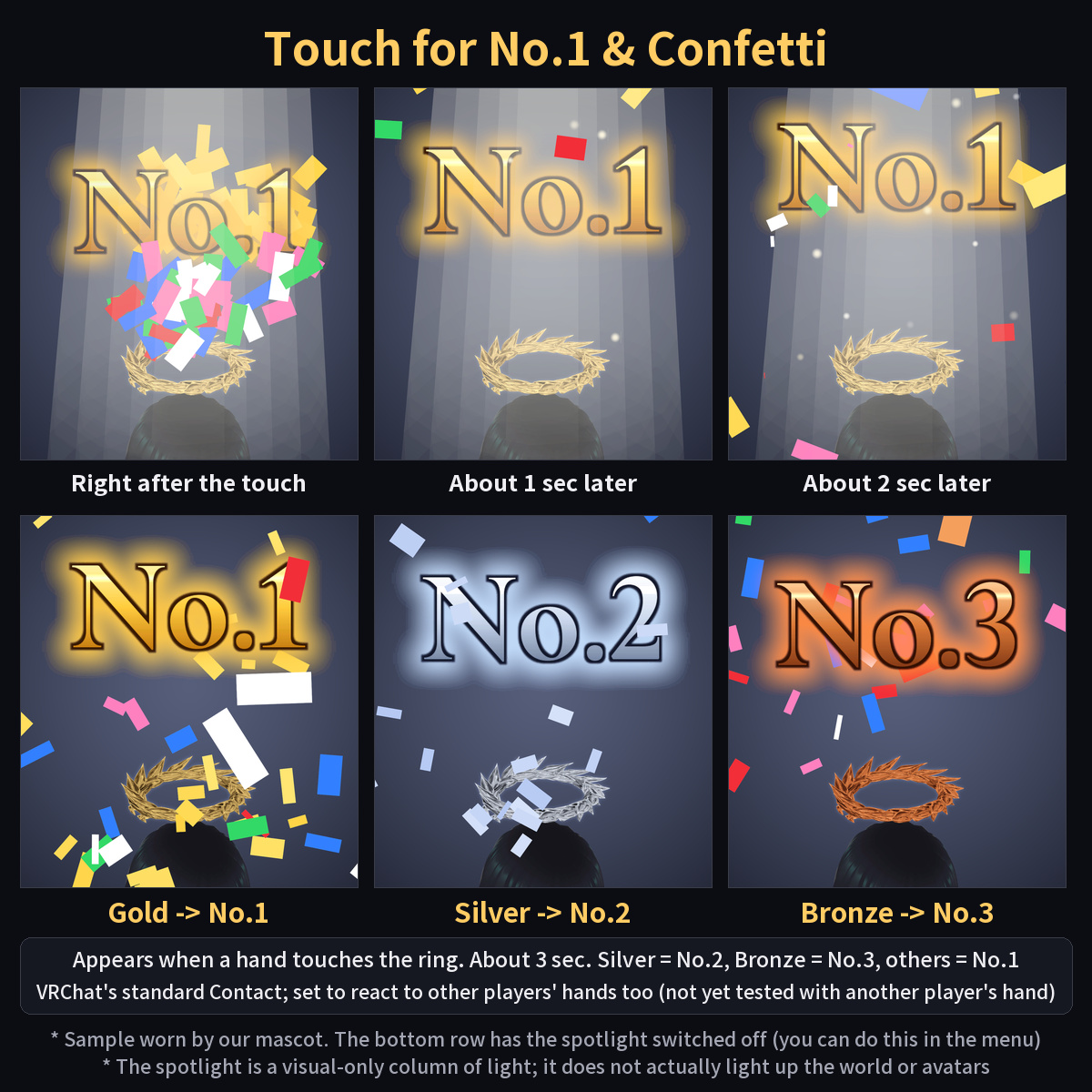 Laurel Wreath Halo | Touch for No.1 & Confetti | 11 Styles | VRChat · Modular Avatar