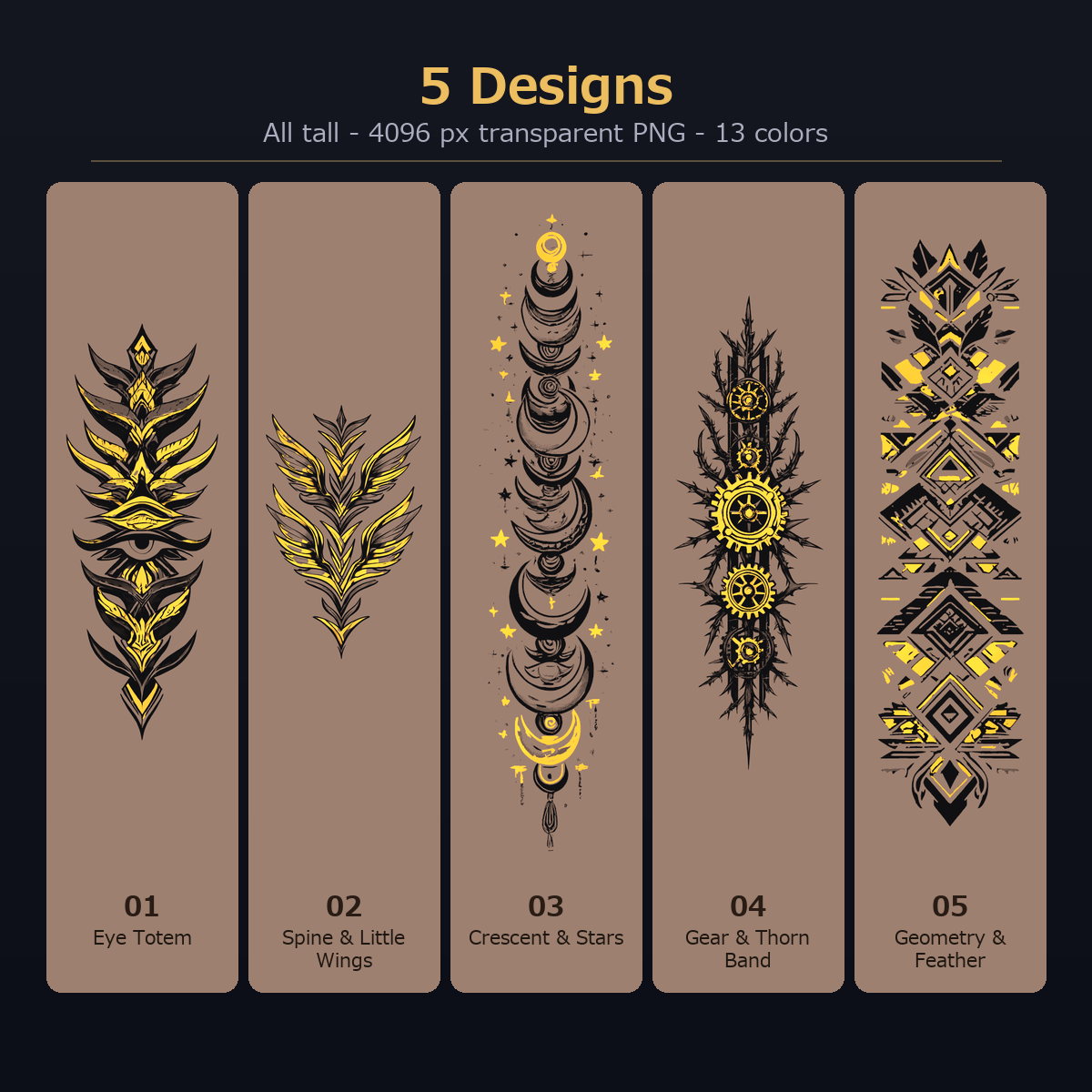 Totem Tattoo - 5 Designs x 13 Colors for VRChat (lilToon, PC)