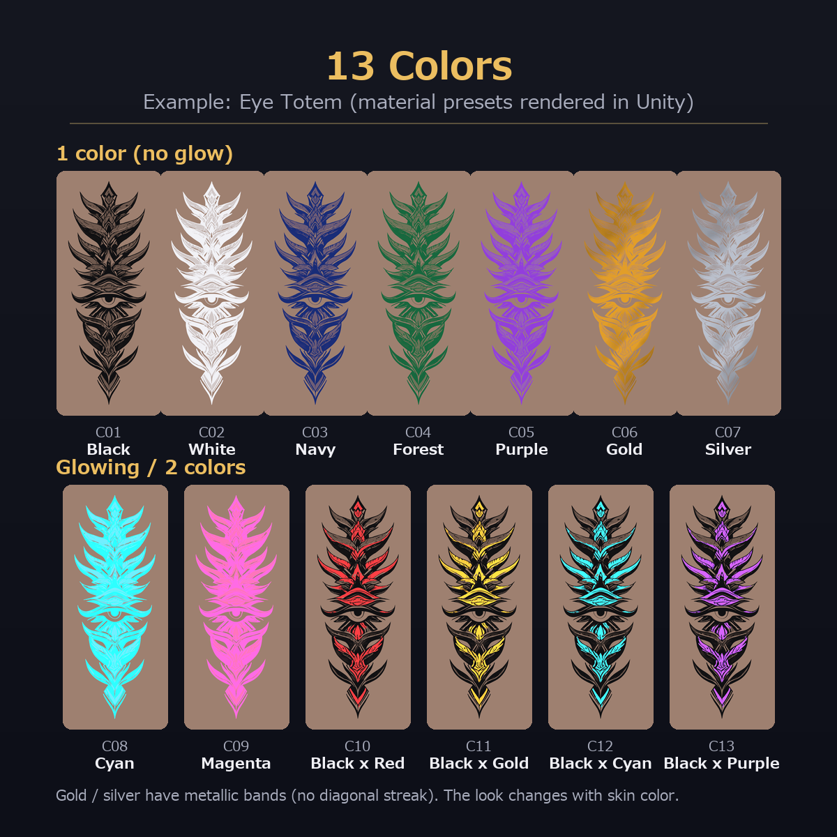 Totem Tattoo - 5 Designs x 13 Colors for VRChat (lilToon, PC)