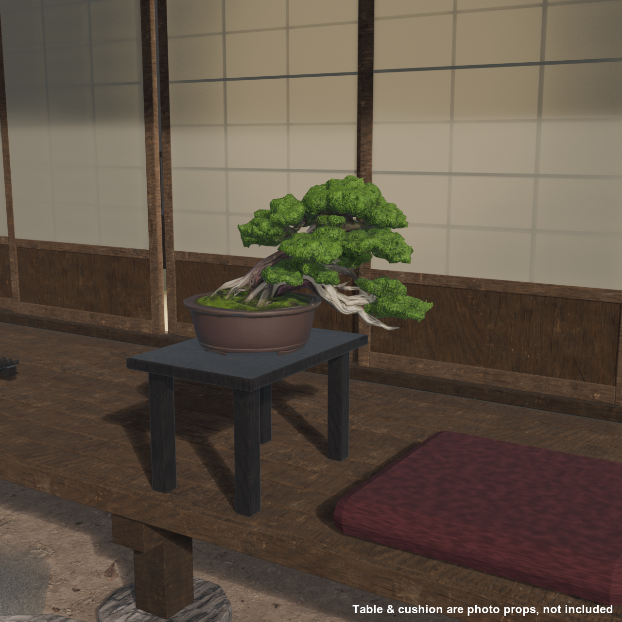 Japanese Bonsai - Shinpaku Juniper in Semi-Cascade Style with Display Stand | VRChat World Prop