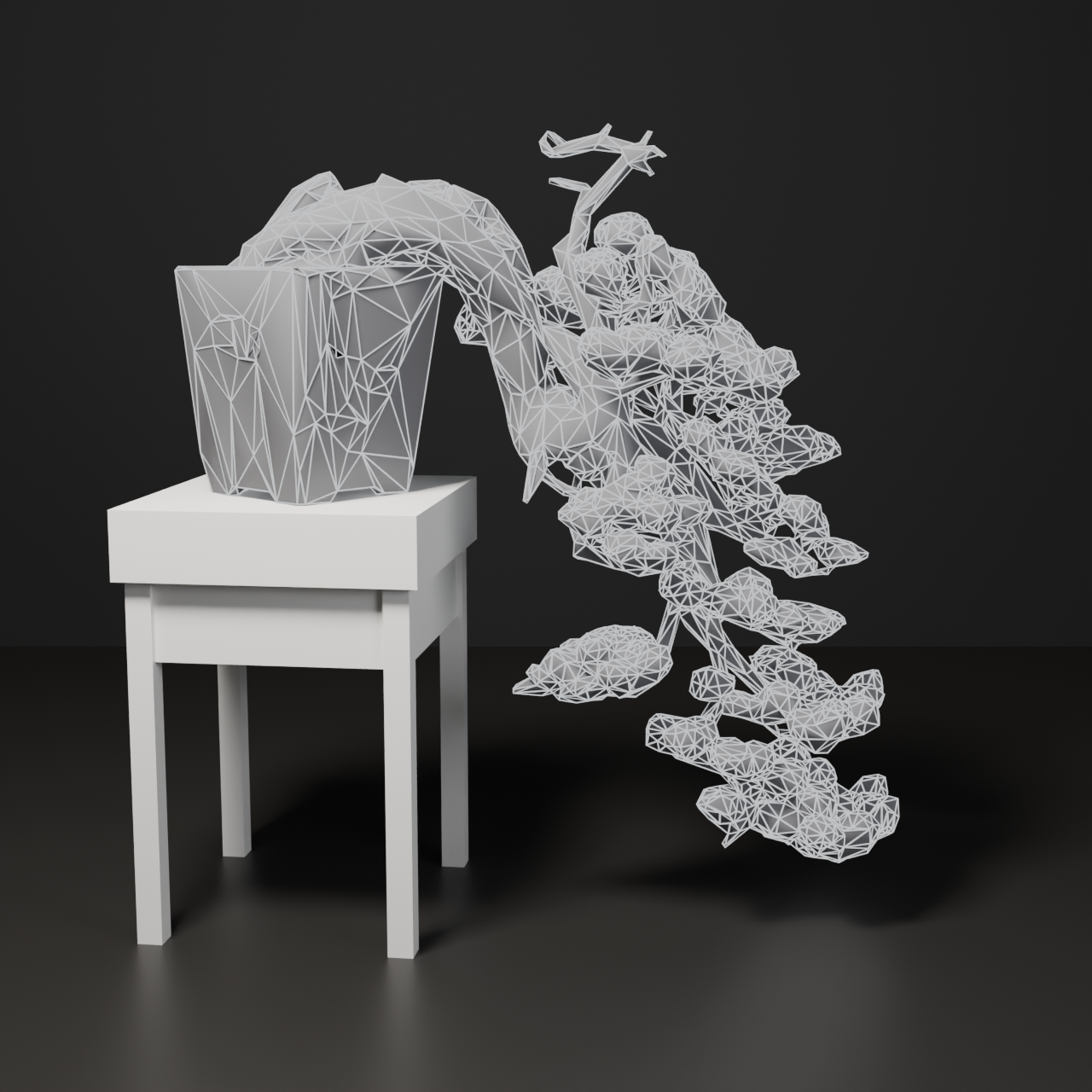 Japanese Bonsai - Black Pine in Full Cascade (Kengai) Style with Display Stand | VRChat World Prop