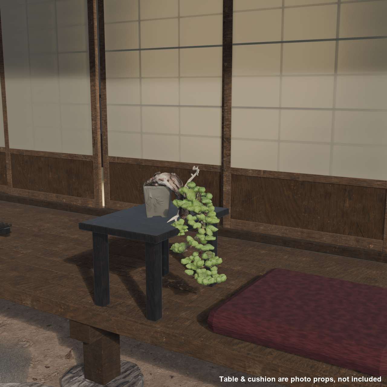 Japanese Bonsai - Black Pine in Full Cascade (Kengai) Style with Display Stand | VRChat World Prop