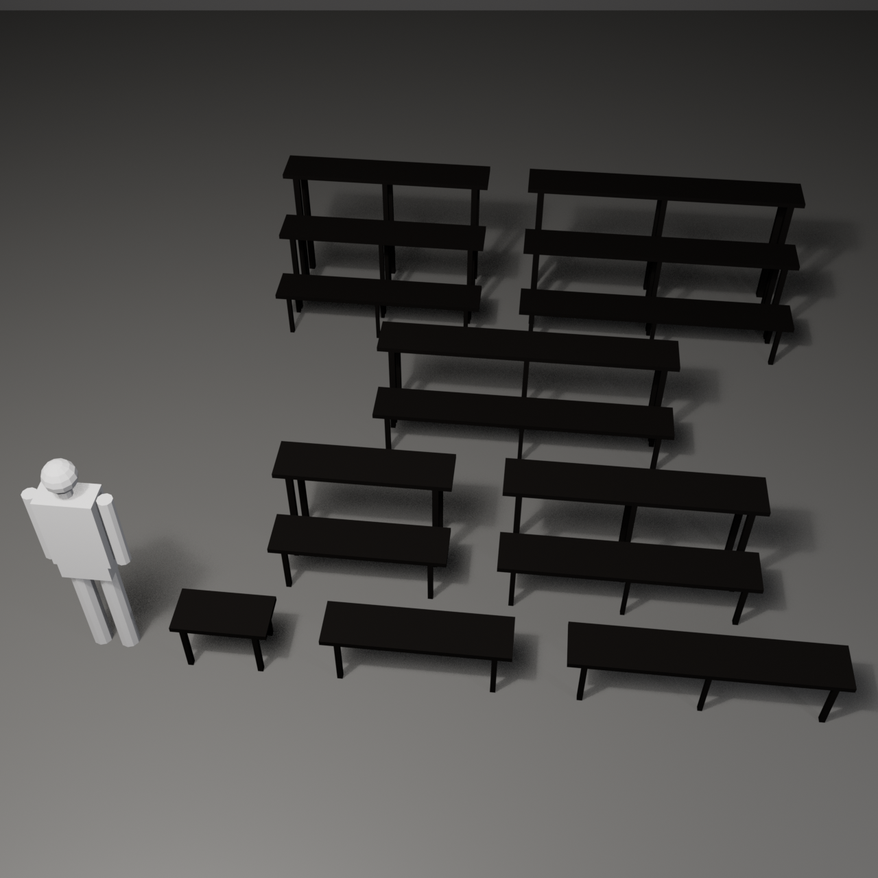 Bonsai Display Shelf - Black Lacquer, All 8 Sizes | VRChat World Prop