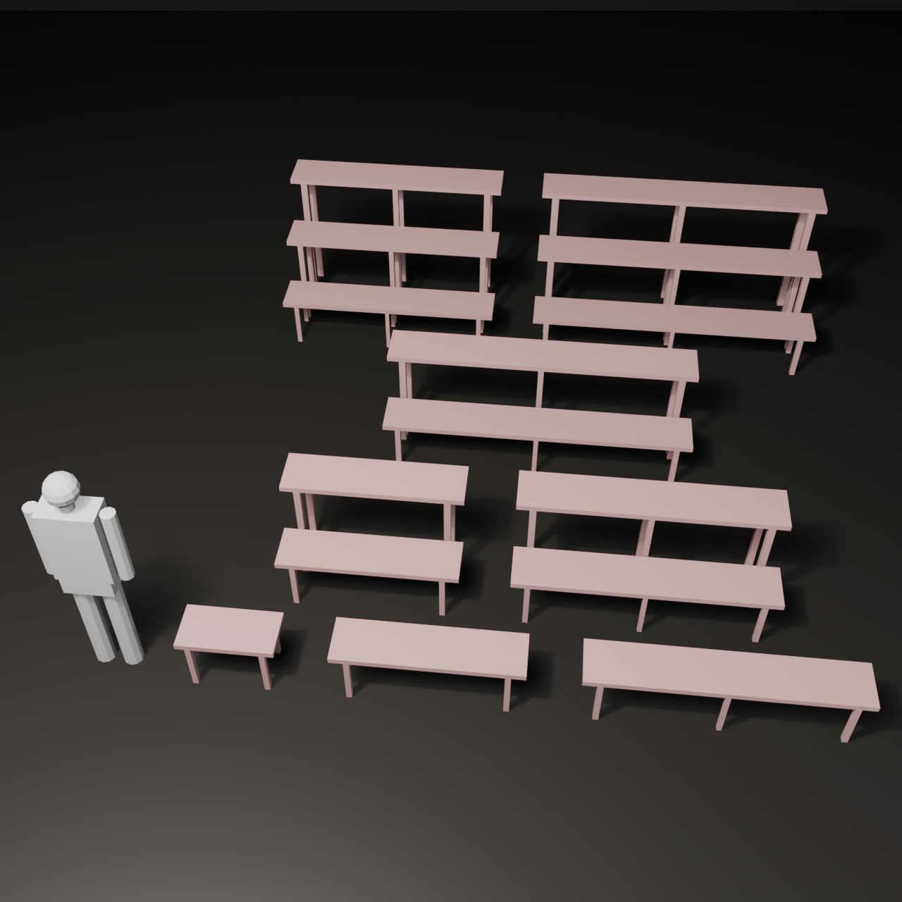 Bonsai Display Shelf - Sakura Pink, All 8 Sizes | VRChat World Prop