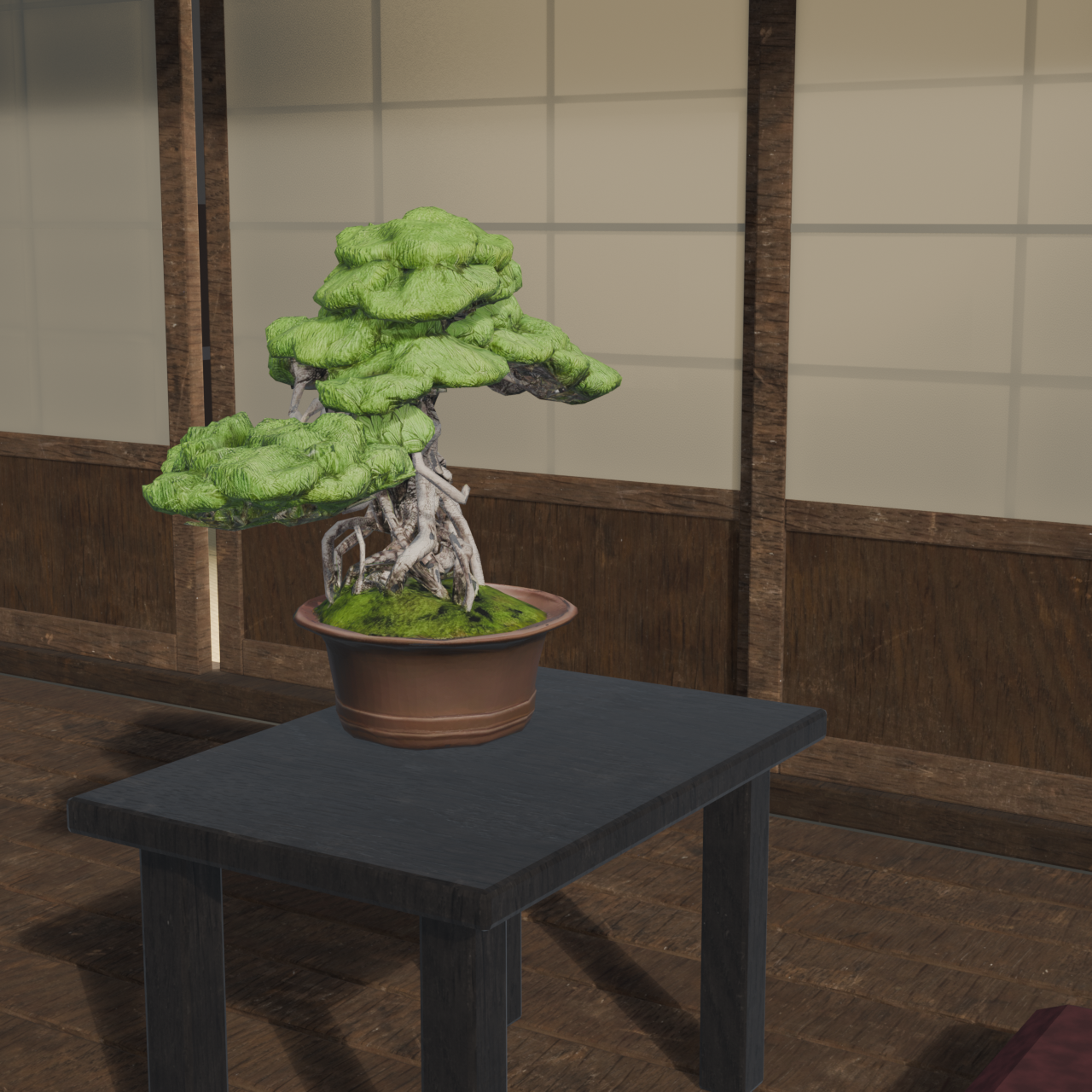 Japanese Bonsai - Black Pine with Twisting Exposed Roots (Banryu) | VRChat World Prop