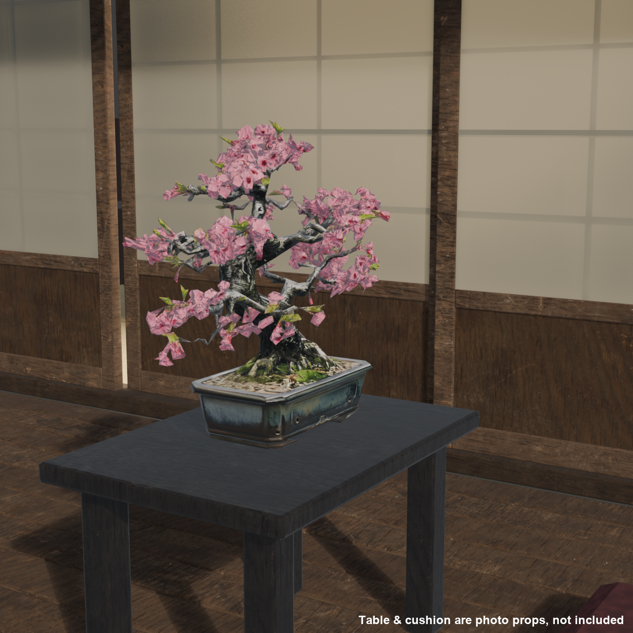 Japanese Bonsai - Cherry Blossom Tree with Layered Double Blooms (Hanagumo) | VRChat World Prop
