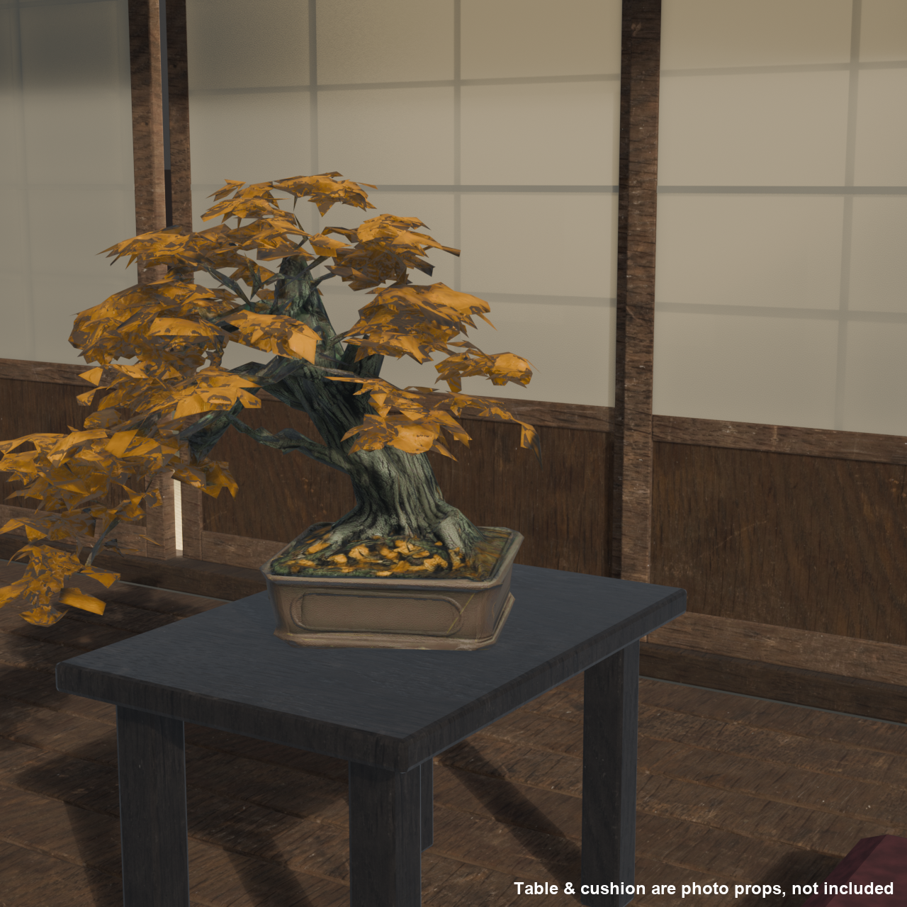 Japanese Bonsai - Japanese Maple with Golden Late-Autumn Foliage (Kinun) | VRChat World Prop