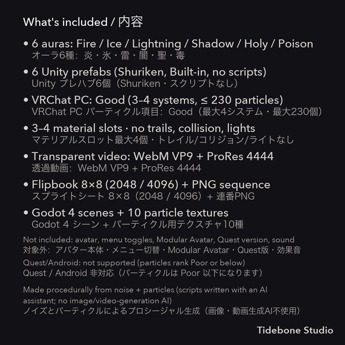 Elemental Aura Pack – 6 particle auras (Fire/Ice/Lightning/Shadow/Holy/Poison) + transparent video | Tidebone Studio
