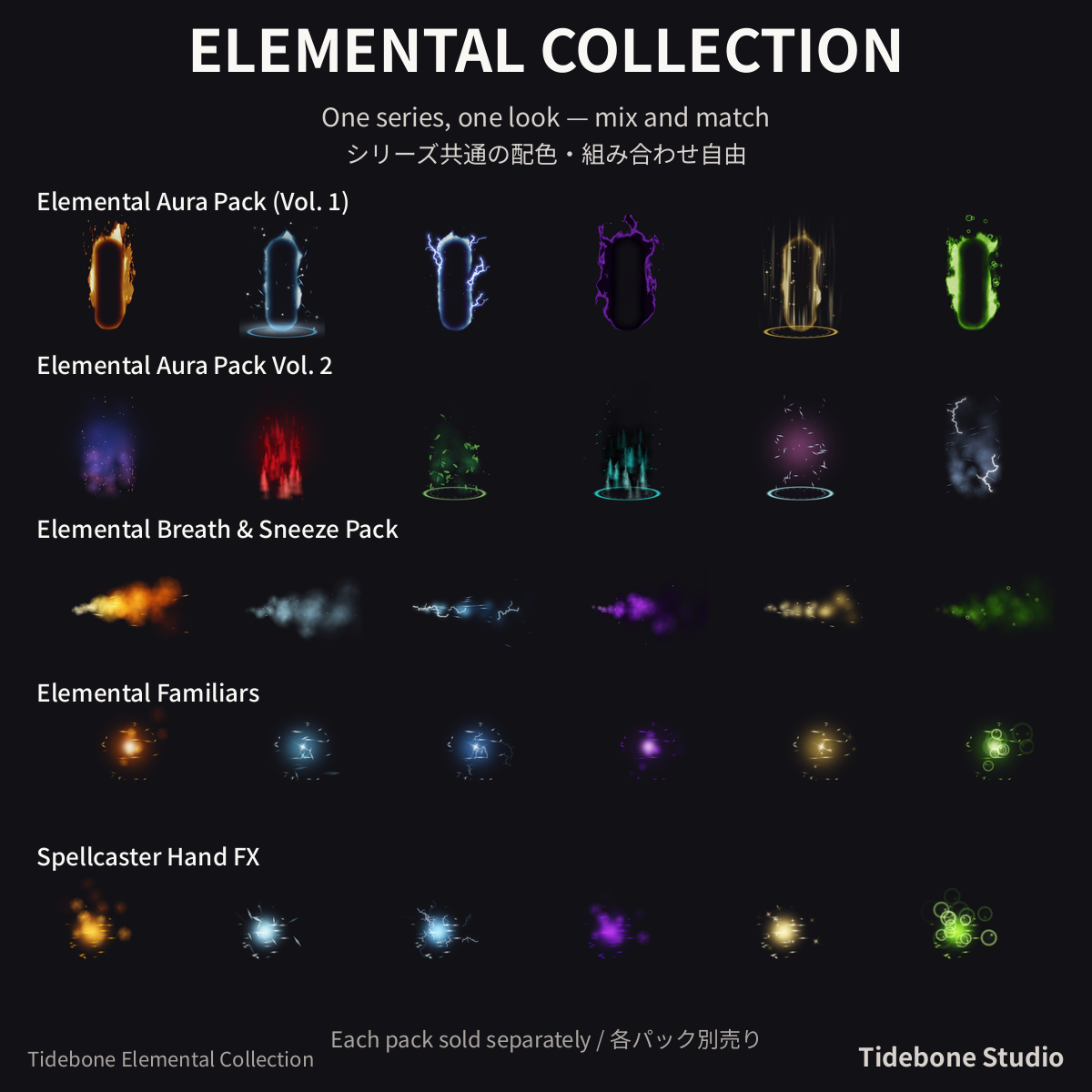 Spellcaster Hand FX – 6 elements (Fire/Ice/Lightning/Shadow/Holy/Poison) | Tidebone Studio
