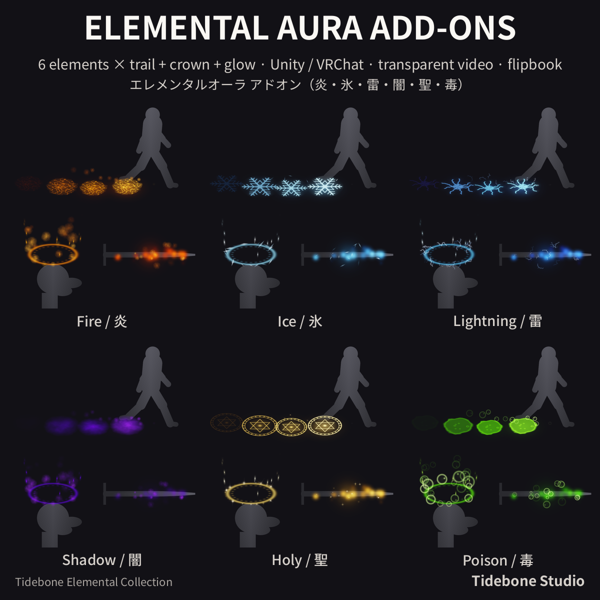 Elemental Aura Add-Ons – 6 elements (Fire/Ice/Lightning/Shadow/Holy/Poison) | Tidebone Studio