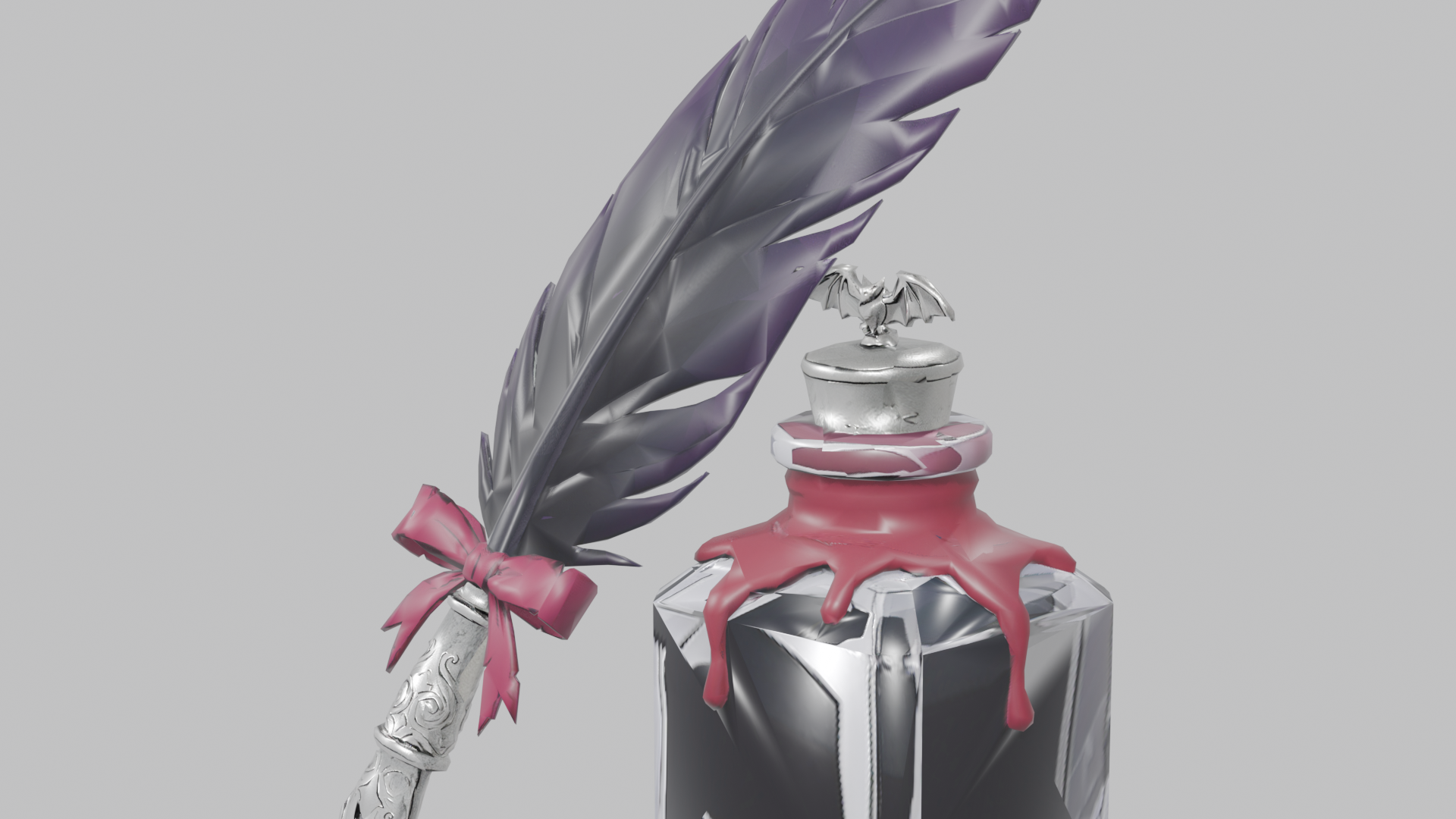 [VRChat Prop] Fallen Angel Quill & Inkwell / 堕天使の羽根ペン＆インク壺