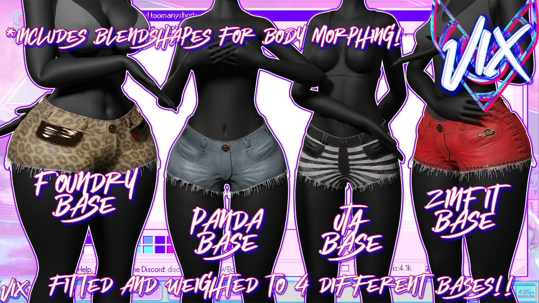 DENIM JEANS SHORTS for UTA, Foundry, ZinFit, Panda Bases