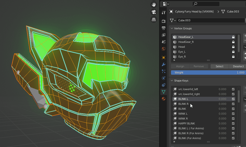 f-UR1 - The CUSTOMIZIABLE AUDIOLINK LOW POLY CYBORG FURRY HEAD - by VIX