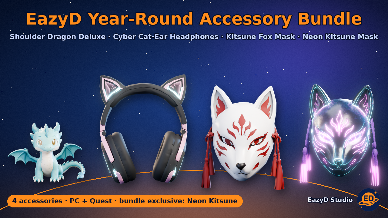 EazyD Year-Round Accessory Bundle - 4 VRChat Accessories incl. exclusive Neon Kitsune Mask