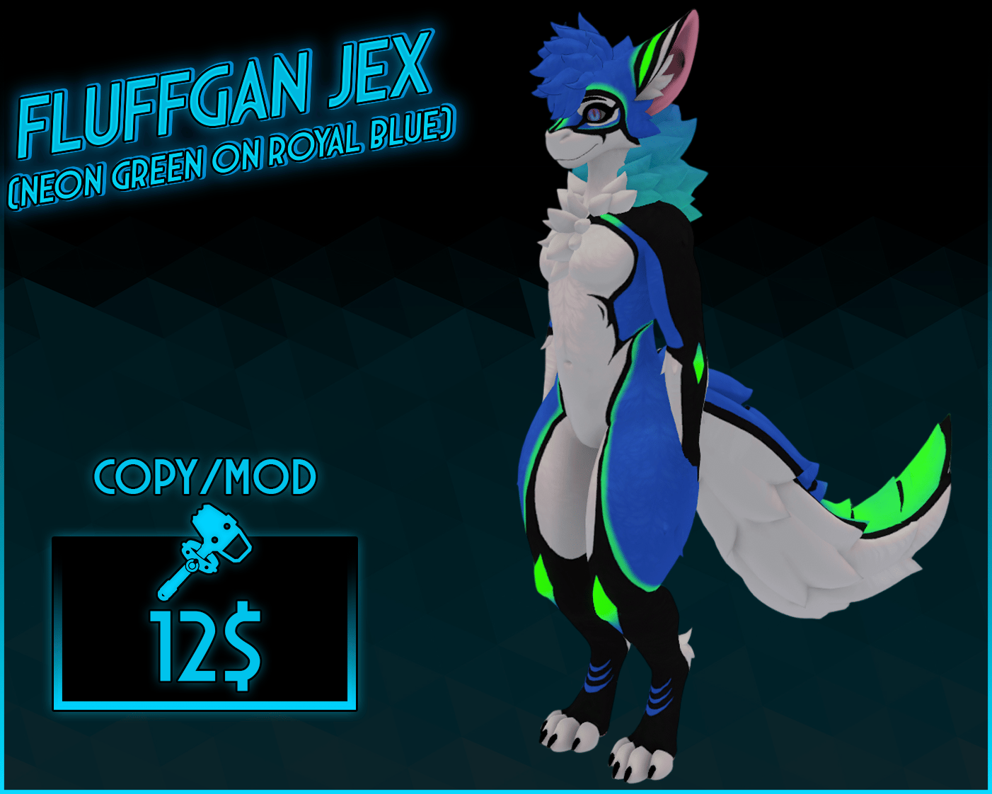 Fluffgan jex  (Neon Green on royal blue)