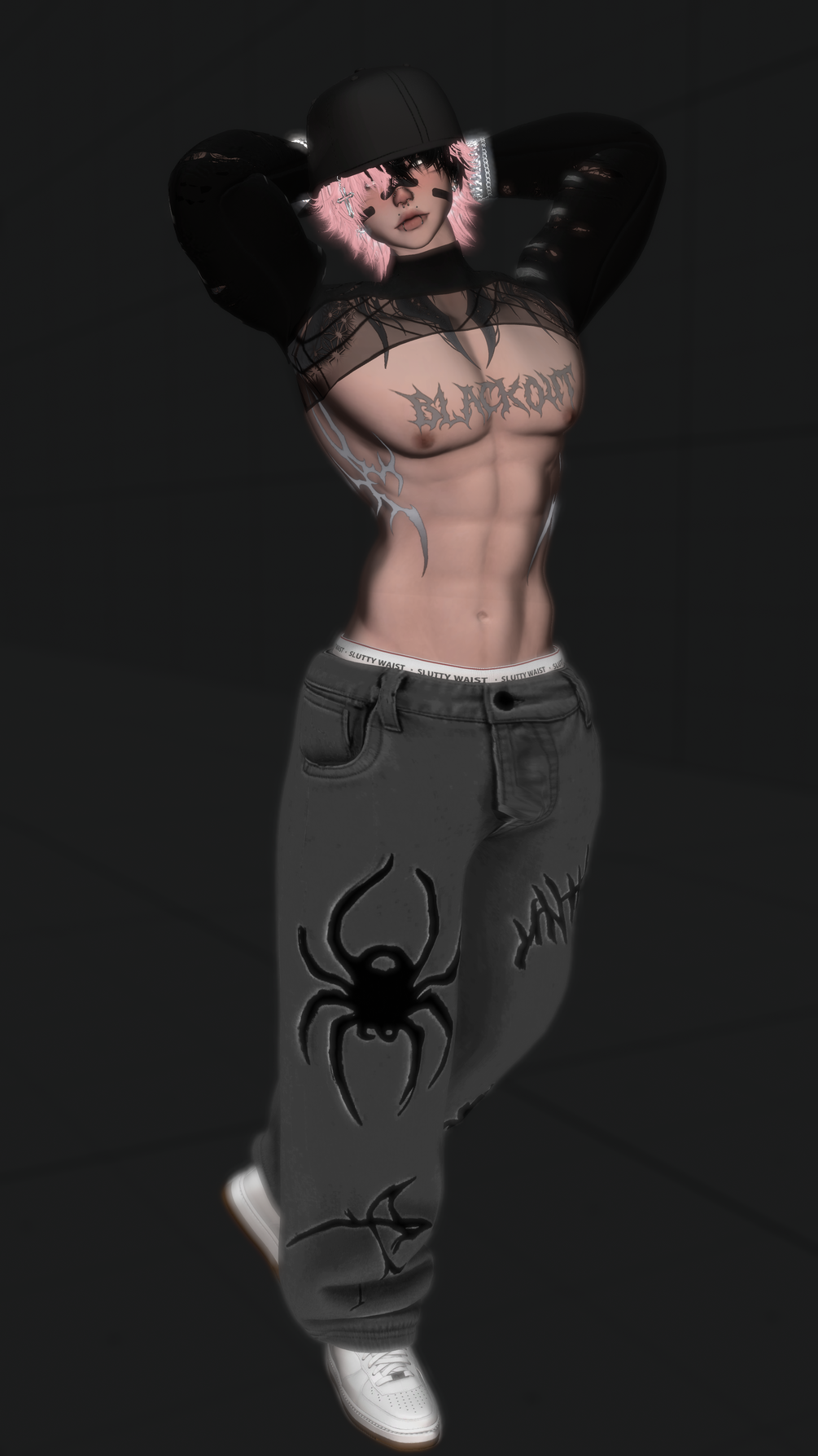 Black Widow Baggy Pants – Gothic Streetwear (VRChat / 3D)
