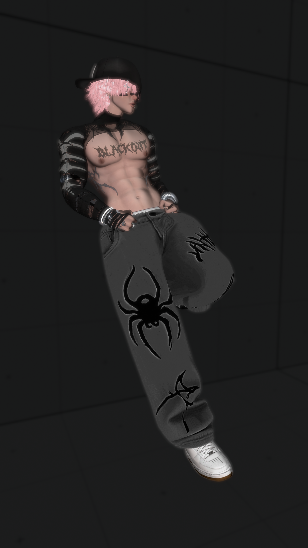Black Widow Baggy Pants – Gothic Streetwear (VRChat / 3D)