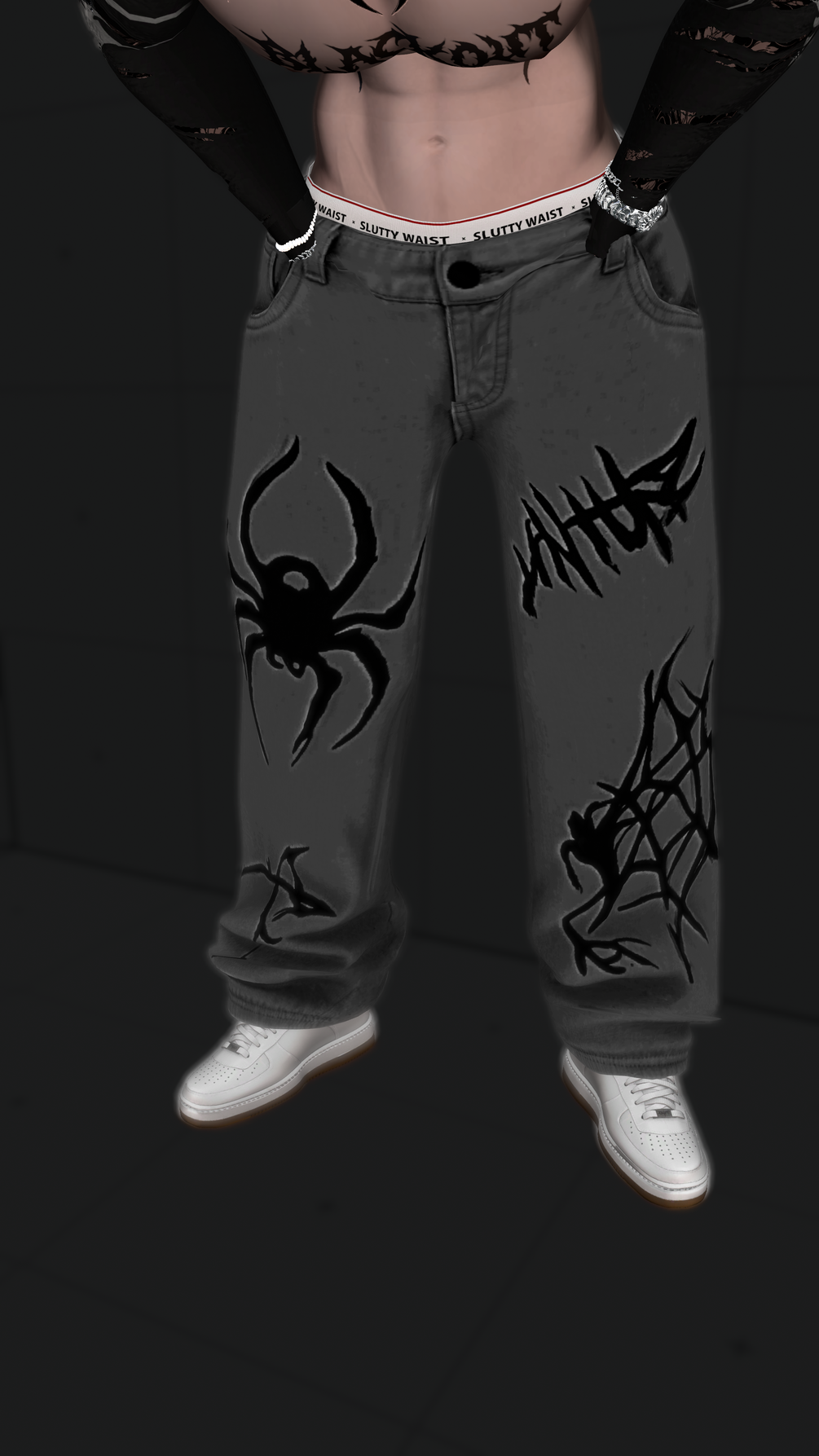 Black Widow Baggy Pants – Gothic Streetwear (VRChat / 3D)