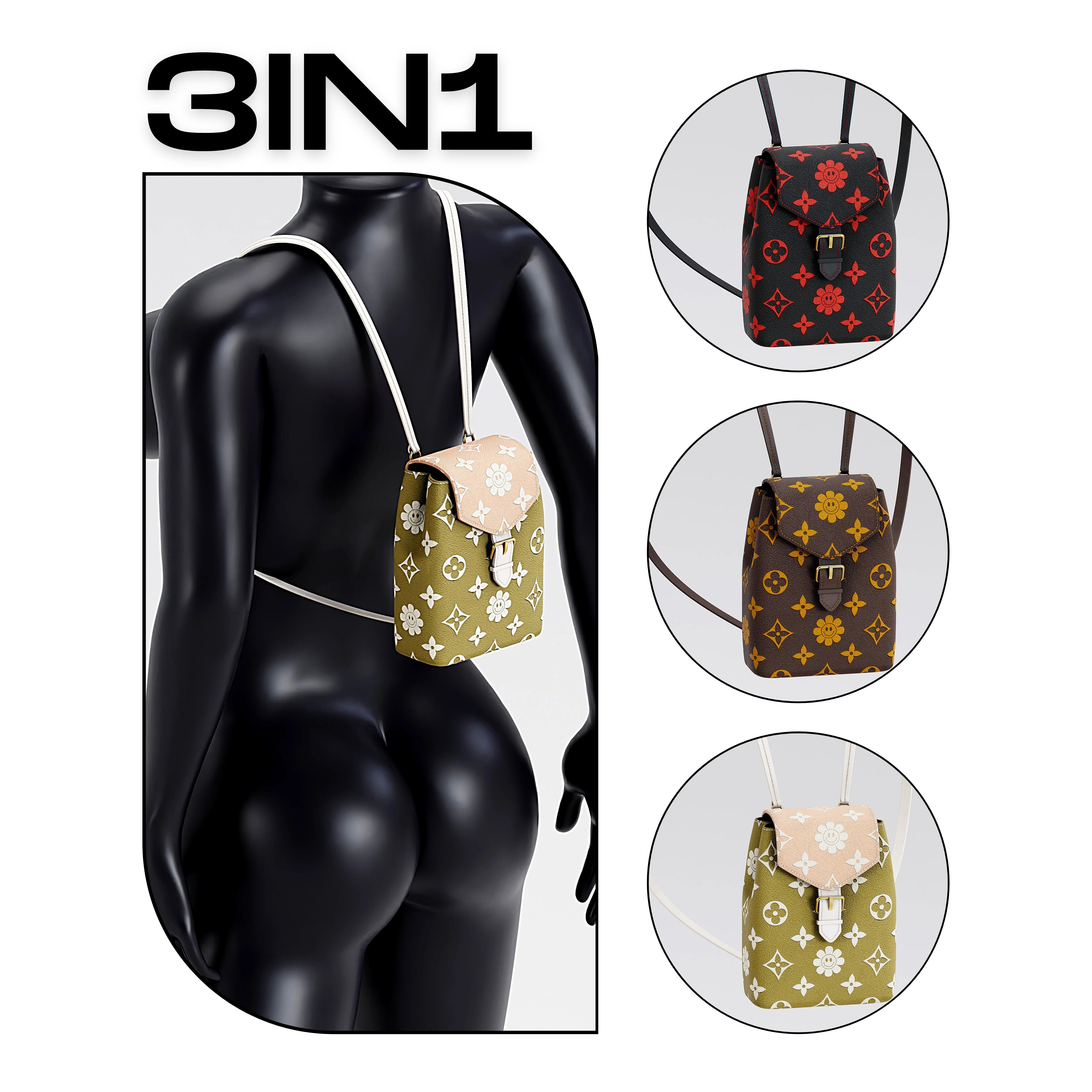 Backpack - Flower Pattern 3 IN 1 | WOLVES STUDIO