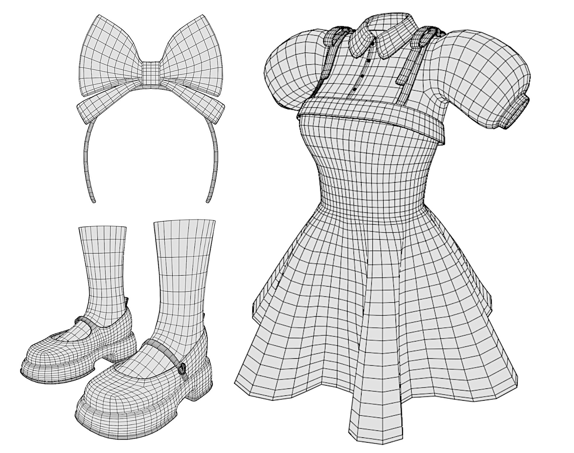 Wonderland Outfit Pack - Dress, Blouse, Socks, Shoes, Bow Headband | WOLVES STUDIO