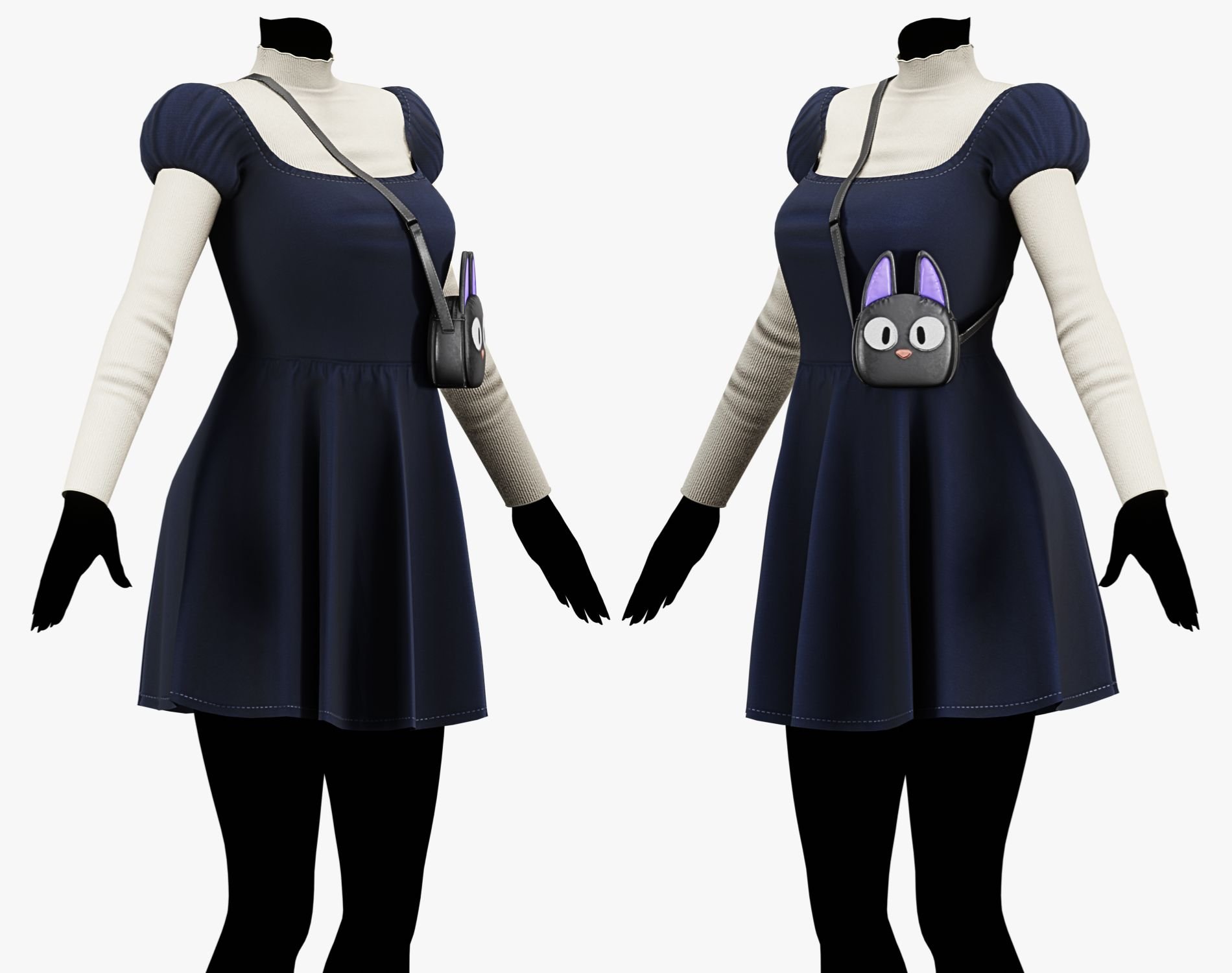 Cozy Witch Outfit Pack - Dress, Blouse, Broom, Bag, Shoes, Bow Headband