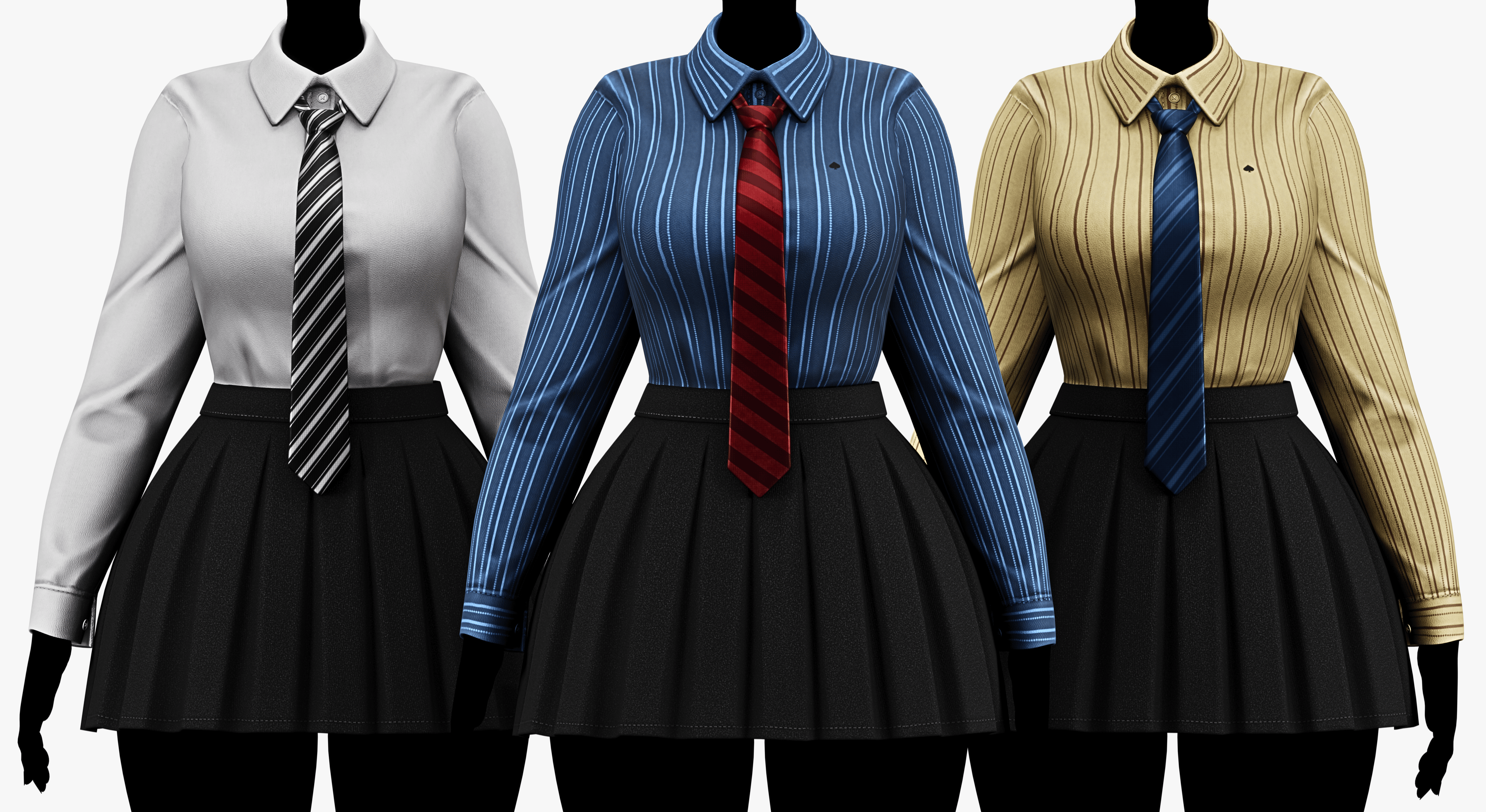 Formal School Set | Striped Shirt + Pleated Skirt + Necktie | WOLVES STUDIO