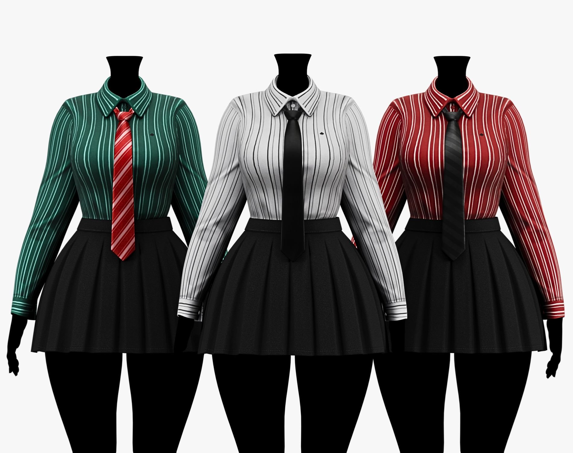Formal School Set | Striped Shirt + Pleated Skirt + Necktie | WOLVES STUDIO