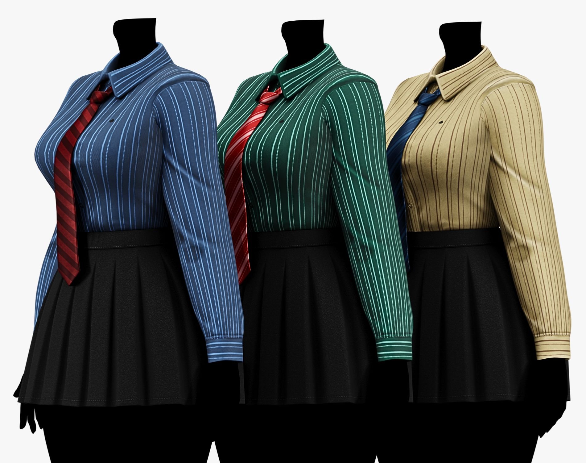 Formal School Set | Striped Shirt + Pleated Skirt + Necktie | WOLVES STUDIO