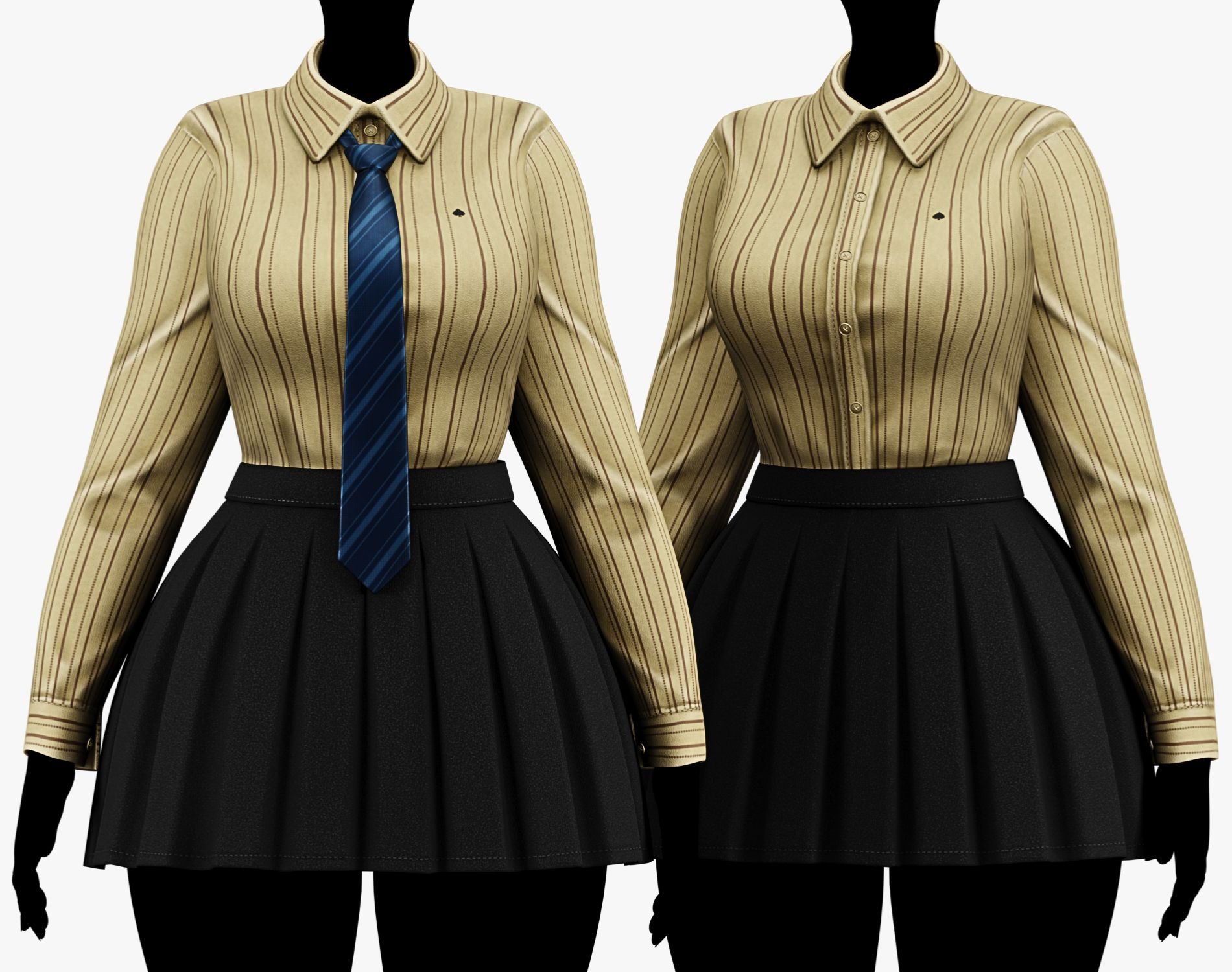 Formal School Set | Striped Shirt + Pleated Skirt + Necktie | WOLVES STUDIO