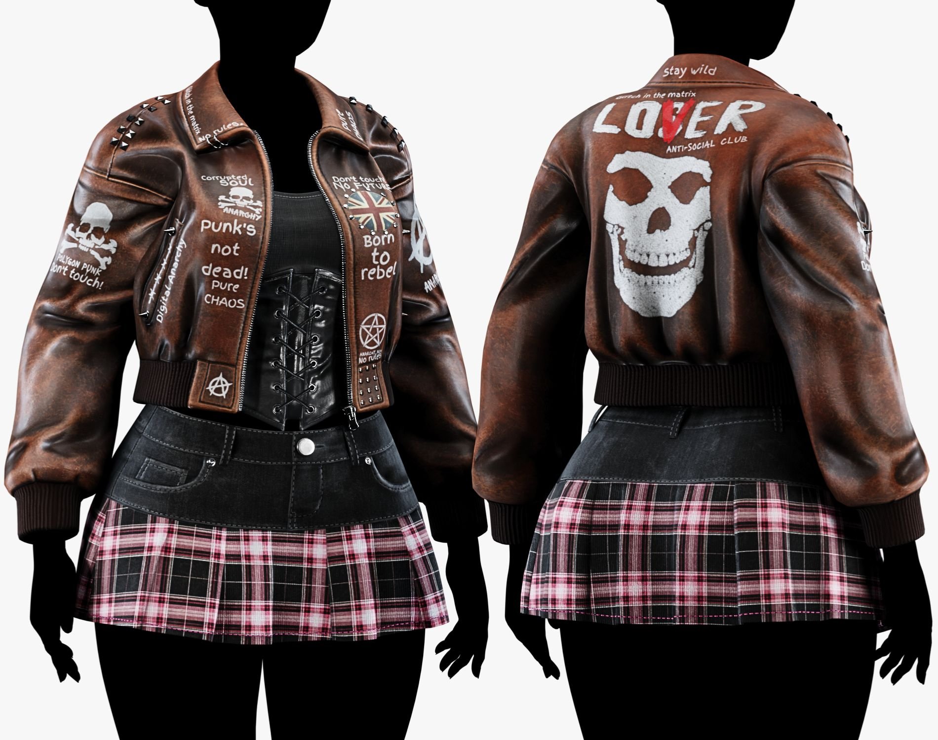 Punk Leather Bomber Jacket EGIRL | WOLVES STUDIO