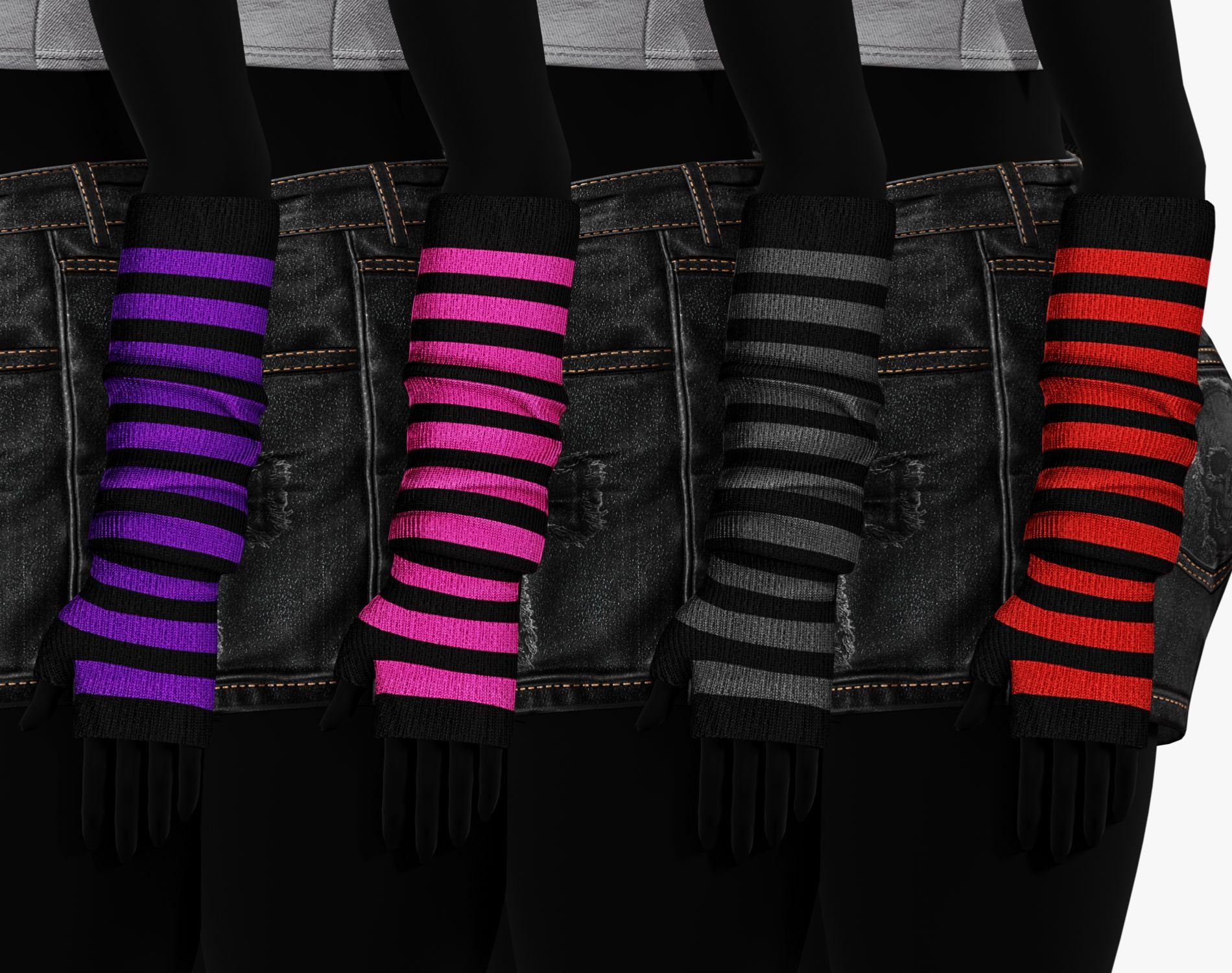 EGIRL Y2K Long Striped Fingerless Gloves Arm Warmers | PACK 10 COLORS | WOLVES STUDIO