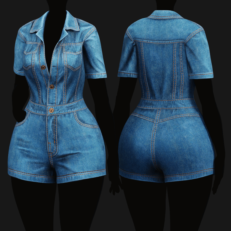 MEADOW - Denim Romper | VRChat Female Clothing | WOLVES STUDIO