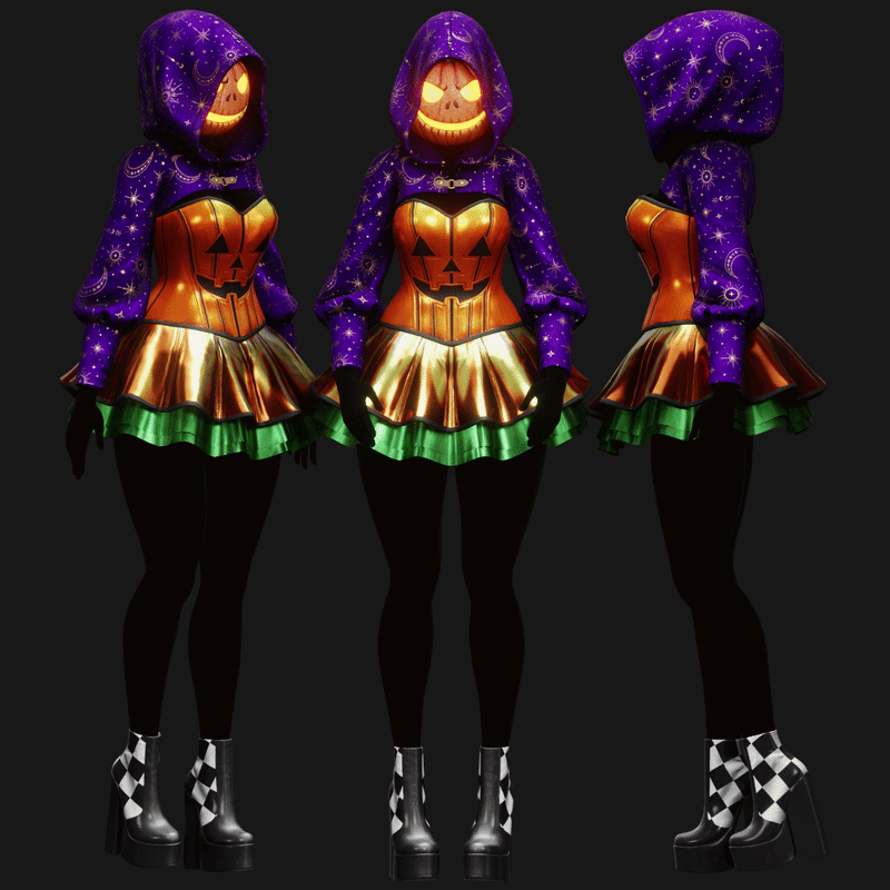 Pumpkincore Outfit - Dress + Cropped Hoodie | WOLVES STUDIO