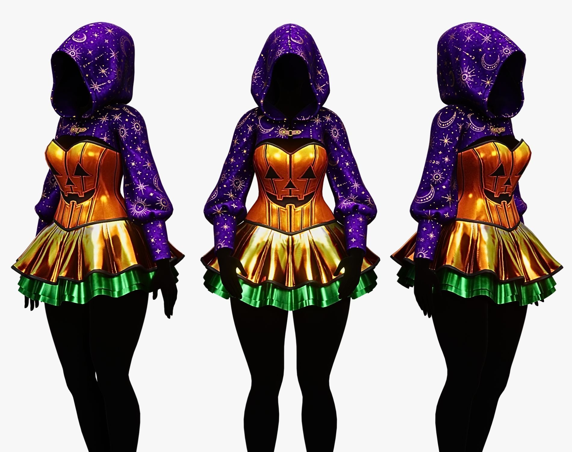 Pumpkincore Outfit - Dress + Cropped Hoodie | WOLVES STUDIO