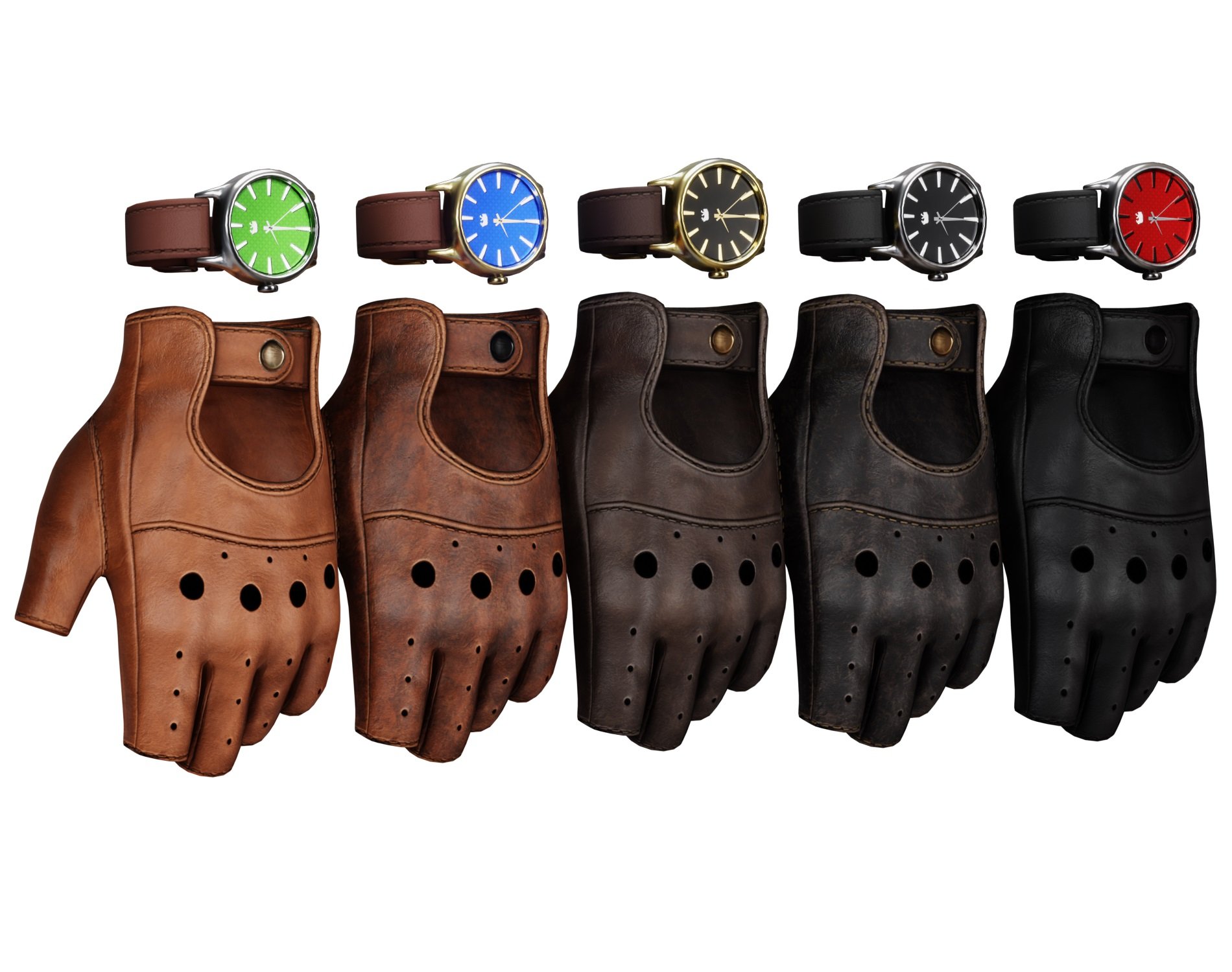 Mafia Driver Set - Fingerless Leather Gloves + Classic Analog Watch