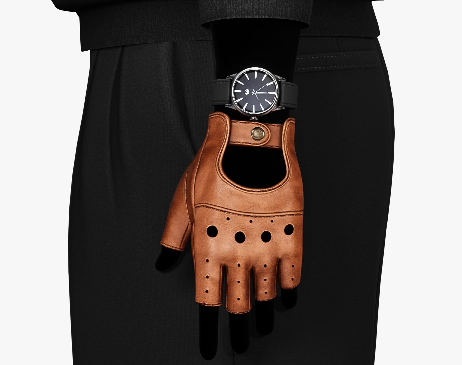 Mafia Driver Set - Fingerless Leather Gloves + Classic Analog Watch