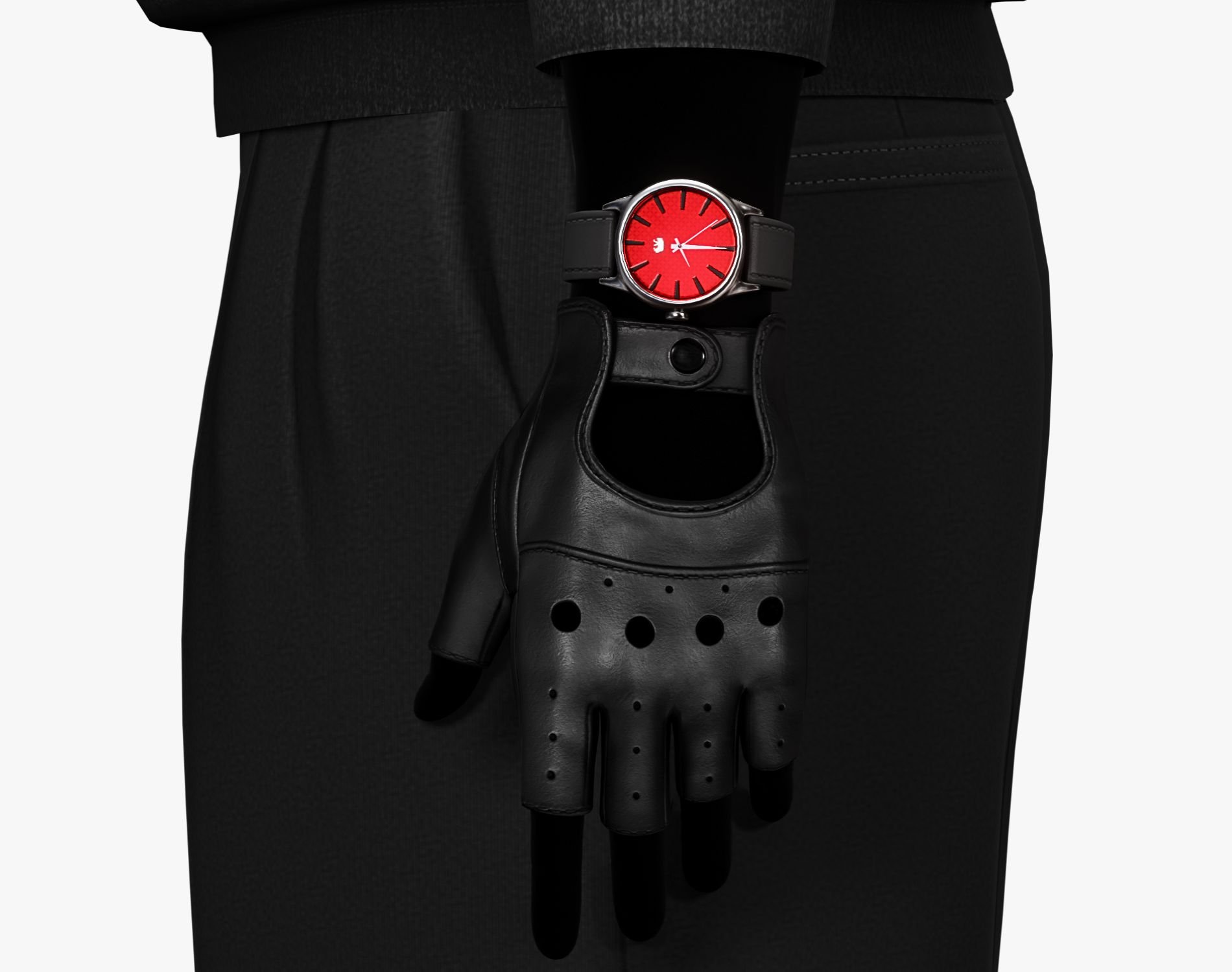 Mafia Driver Set - Fingerless Leather Gloves + Classic Analog Watch
