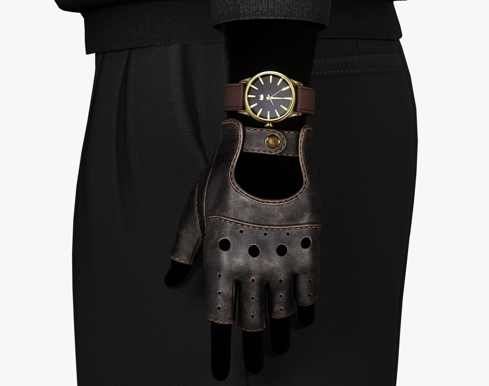 Mafia Driver Set - Fingerless Leather Gloves + Classic Analog Watch