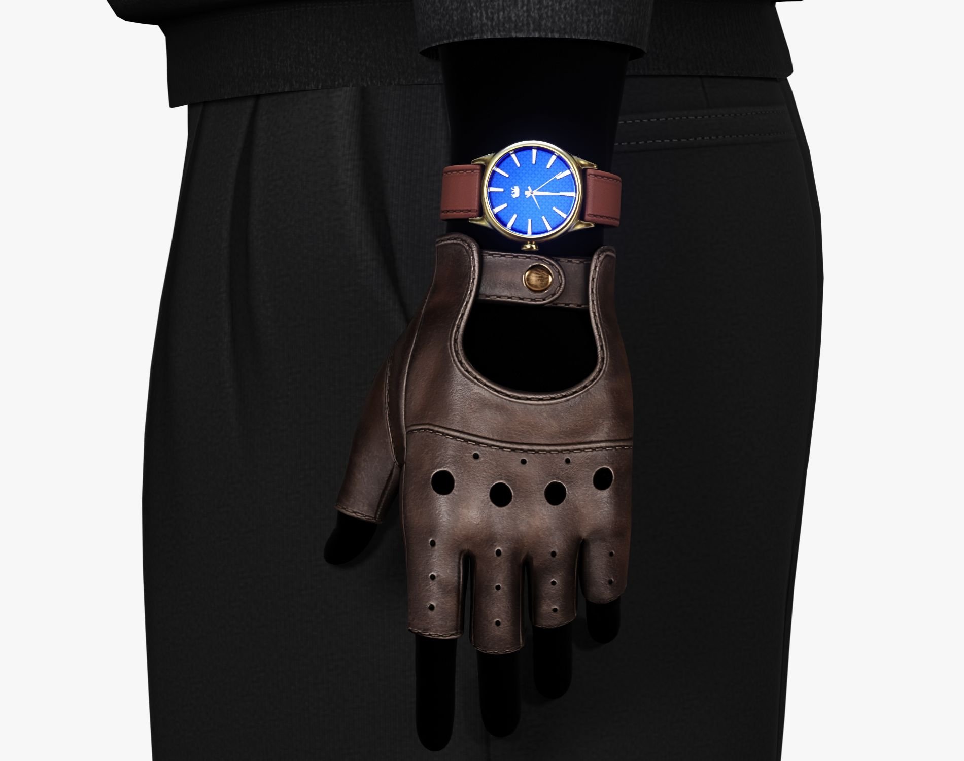 Mafia Driver Set - Fingerless Leather Gloves + Classic Analog Watch