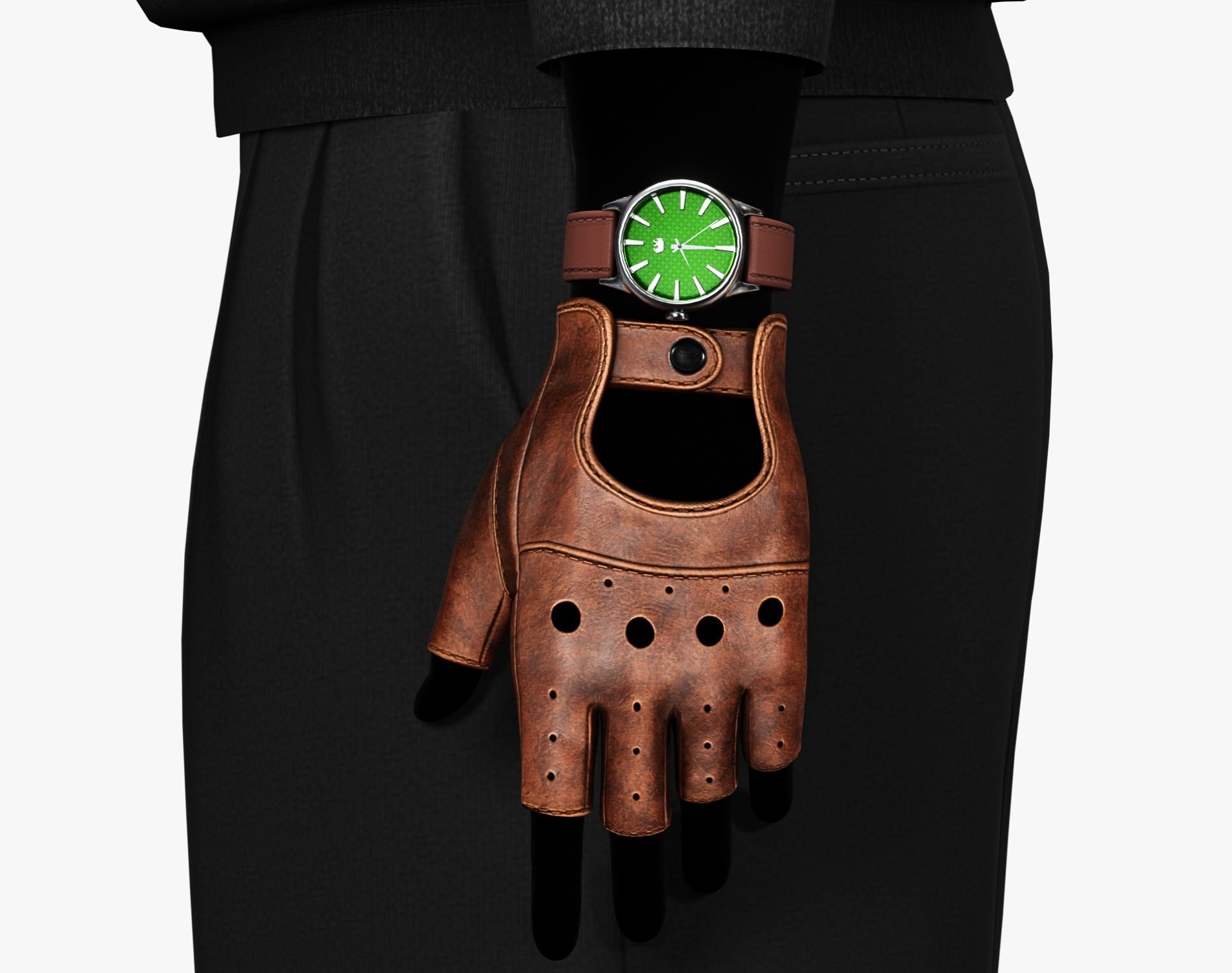 Mafia Driver Set - Fingerless Leather Gloves + Classic Analog Watch