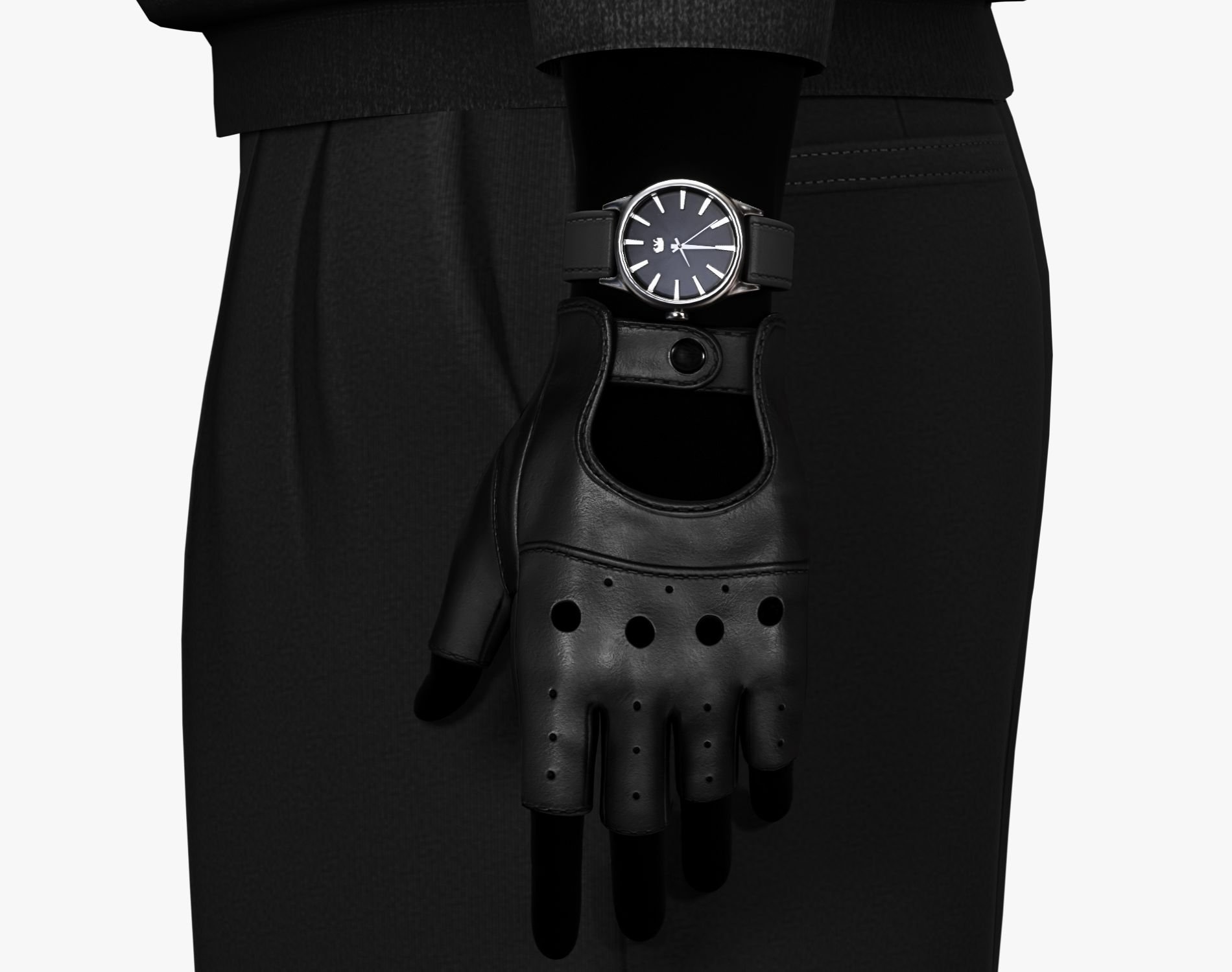 Mafia Driver Set - Fingerless Leather Gloves + Classic Analog Watch