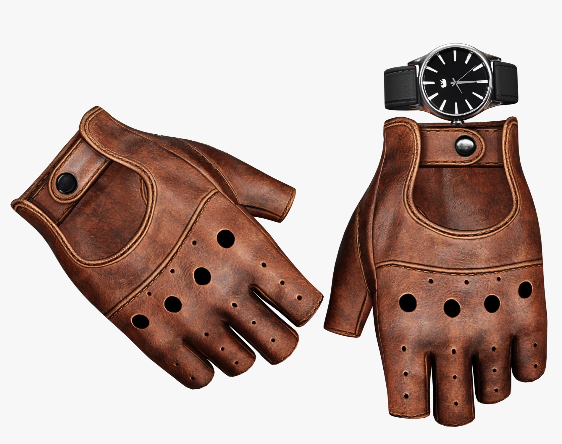 Mafia Driver Set - Fingerless Leather Gloves + Classic Analog Watch
