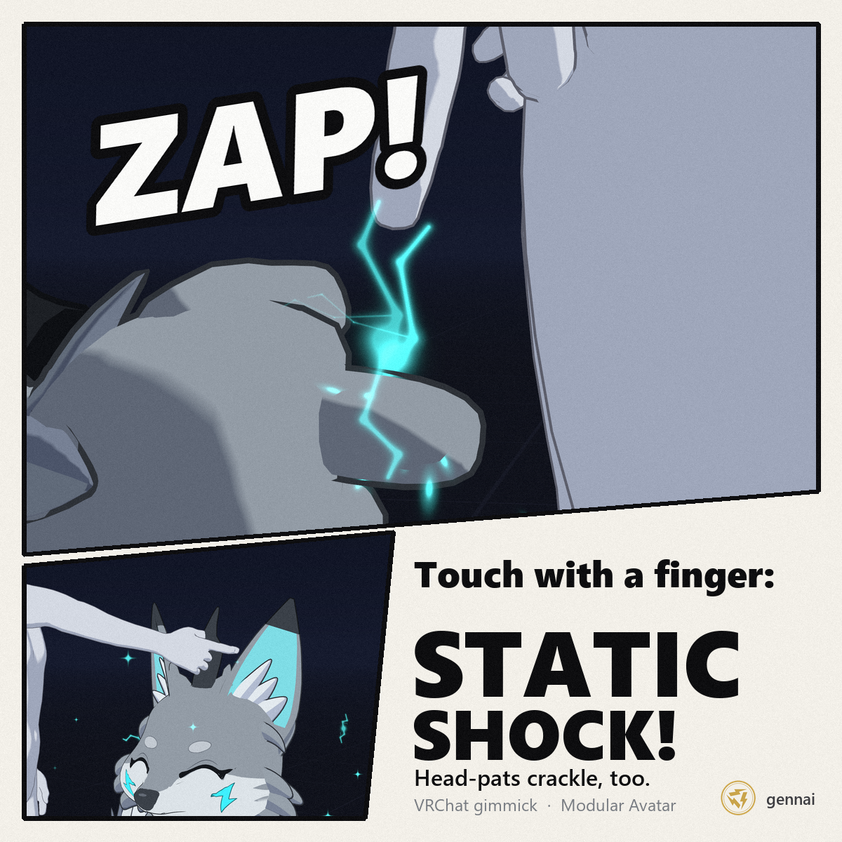 Batchi Touch – Static Shock Finger Touch & Head-Pat Sparks | VRChat Gimmick [FREE, Modular Avatar]