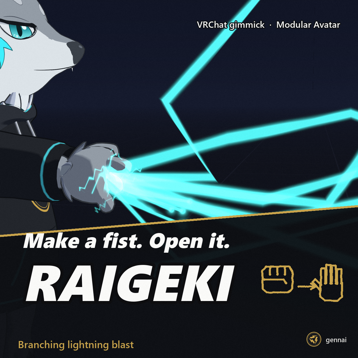 Raigeki – Gesture Lightning Blast with Hit Detection | VRChat Gimmick [Modular Avatar, PC]