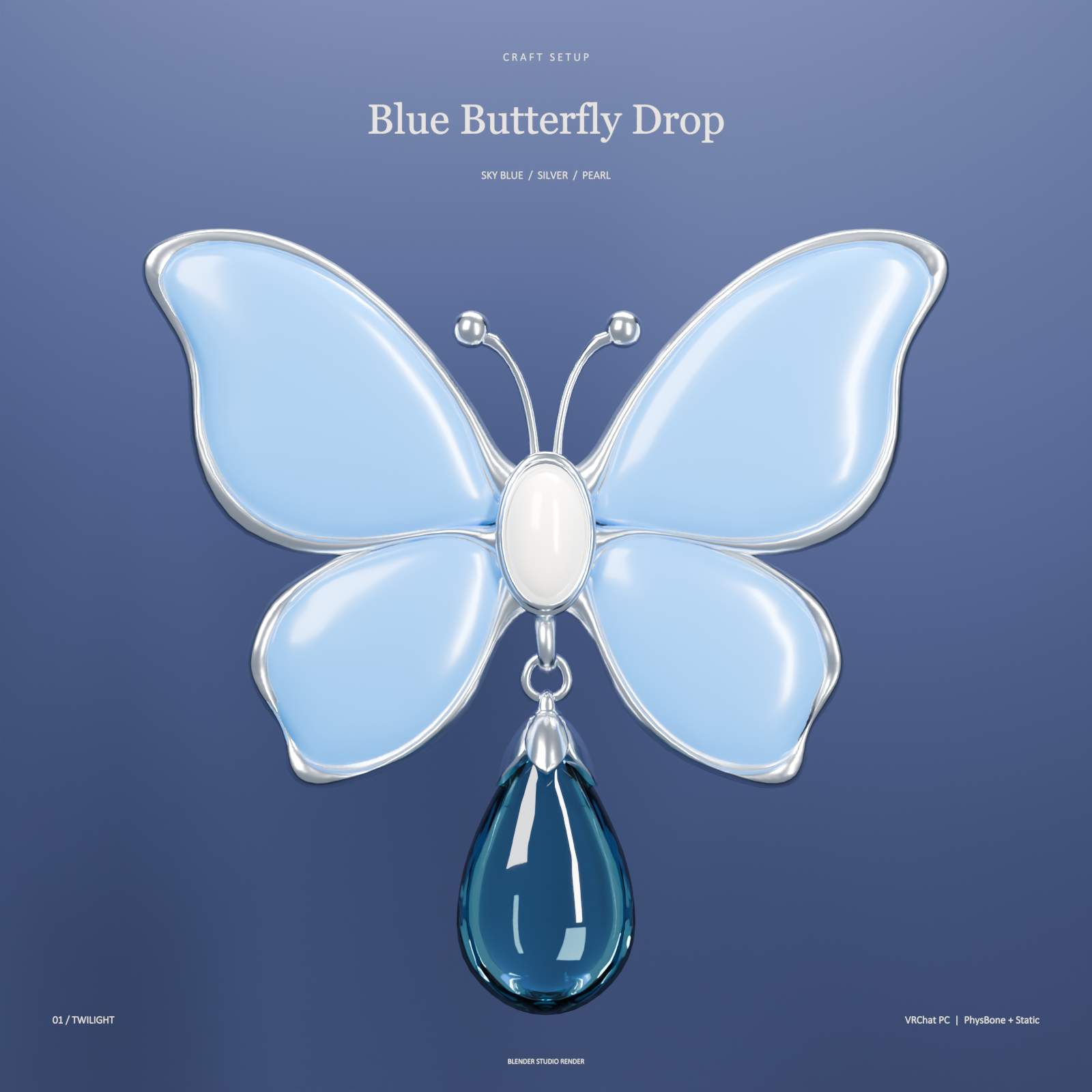 Blue Butterfly Drop | Sky Blue & Silver Hair Ornament | VRChat PC